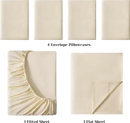 Miniatura 3 de BYSURE Juego de sábanas de 6 piezas (tamaño king, crema/beige) - Sábanas de lujo de hotel súper suaves de 1800 hilos, 100% microfibra con bolsillos