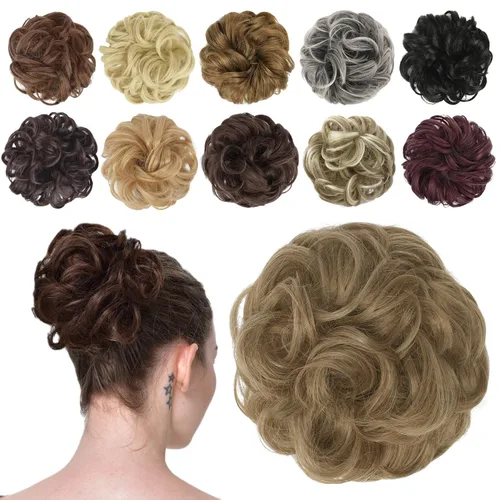 Miniatura 30 de FESHFEN Pieza de Cabello de Moño Desordenado - Extensiones Elásticas Onduladas Rizadas de Moño Scrunchies Sintético Chignon Postizos para Mujeres