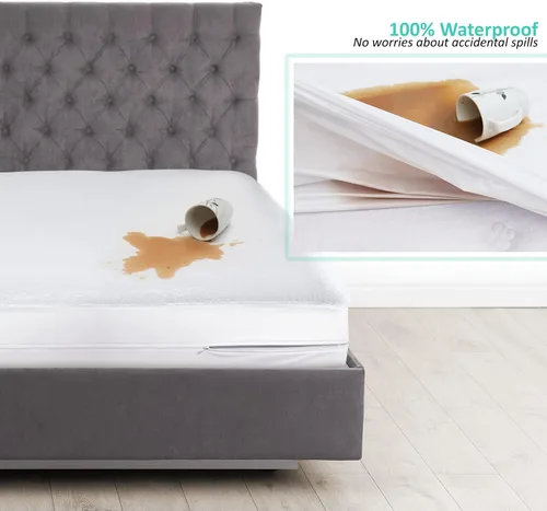 Miniatura 3 de Nestl Funda de colchón con cremallera de alta calidad, protector de colchón completo a prueba de agua, parte superior de rizo de algodón que se