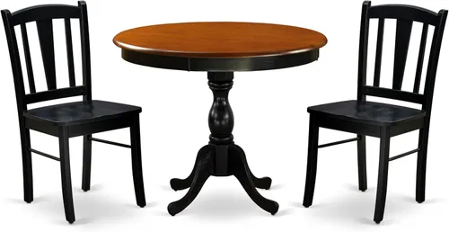East West Furniture El juego de comedor de 3 piezas AMDL3-BCH-W contiene una mesa de cocina redonda con pedestal y 2 sillas de comedor, 36 x 36
