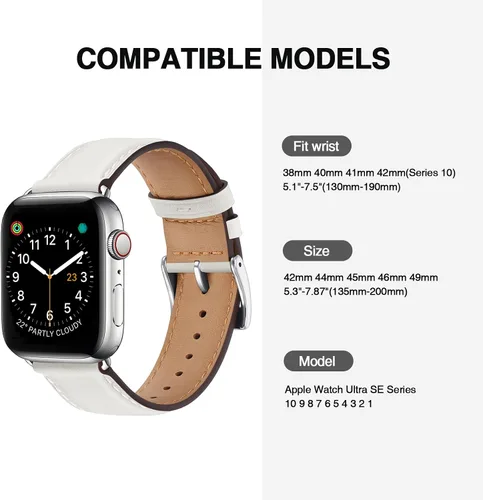 Miniatura 4 de correas compatibles con Apple Watch de 1.49, 1.57, 1.65 y 1.73 pulgadas; correa de repuesto de cuero auténtico compatible con Apple Watch Series 5