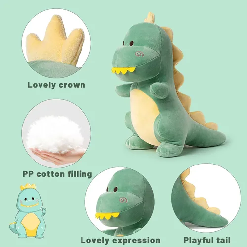 Miniatura 6 de Animal de peluche de dinosaurio, lindo peluche de dinosaurio suave de 12 pulgadas, juguetes de peluche para niños y niñas, bebés y niños (verde)