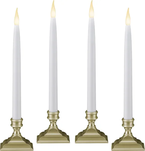 612 Vermont VT-1660P-4 - Velas LED de ventana con temporizador (6 encendido/18 apagado), llama parpadeante LED dual blanca cálida patentada, Peltre