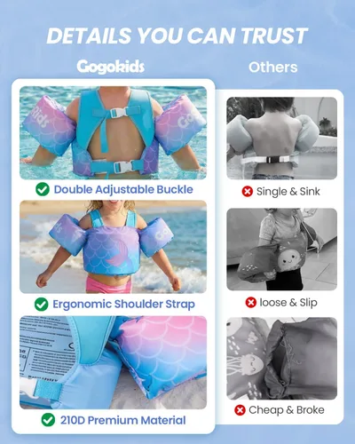Miniatura 4 de Gogokids Chaleco de natación para niños pequeños, flotadores para niños de 24 a 66 libras, bonita chaqueta de natación de dibujos animados con arnés