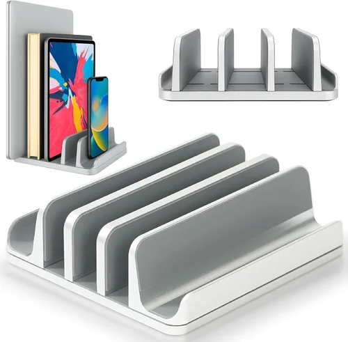 Miniatura 7 de Elestoria Soporte vertical para laptop con 5 ranuras, soporte vertical de aluminio para computadora de escritorio, compatible con MacBook Pro/Air