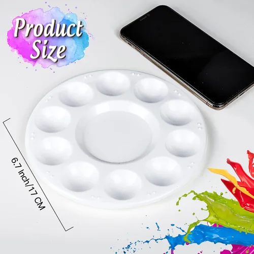 Miniatura 2 de FANDAMEI Paleta de Pintura, Bandejas de Pintura para Niños, Paletas de Pintura con 10 Cavidades para Adultos y Niños, Paletas Redondas de Pintura