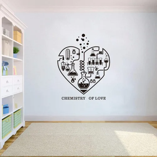 Miniatura 3 de Calcomanía de pared de química para aula o laboratorio, calcomanía de molécula de corazón de ciencia con diseño de "Química del amor", arte