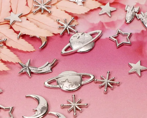 Miniatura 2 de PENTA ANGEL Abalorios de relleno de resina temática Cosmos, 42 piezas, aleación dorada, estrella, luna, planeta, accesorios de relleno para resina