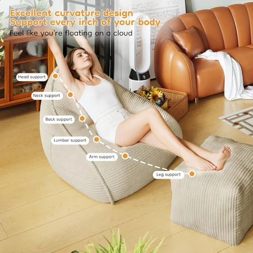 Miniatura 3 de Cloud - Puf grande con otomana, tela de pana + espuma viscoelástica 35D para adultos, tumbonas, sofá, sillón hinchado sin hueso para sala de estar