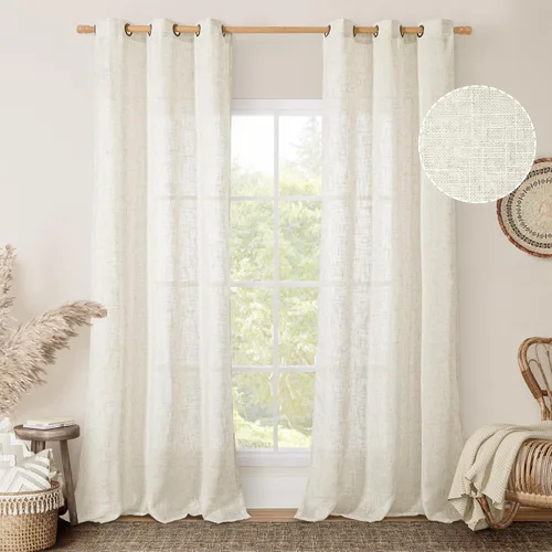 Miniatura 202 de LAMIT Cortinas de lino sintético para dormitorio, paneles filtrantes de luz, cortinas de lino con protección de privacidad con ojales para ventanas