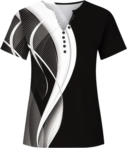 Miniatura 4 de Summer Shirts for Women 2025 Plus Size Short Sleeve Henley Tops Marble Floral Loose Tshirt Tee Casual Dressy Tunics