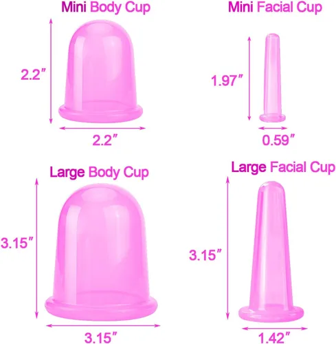 Miniatura 6 de Juego de terapia de ventosas, 7 piezas de silicona anti celulitis, tazas de masaje con succión al vacío, juegos de ventosas faciales, masajeador Rosa