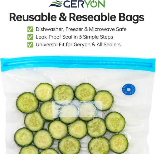 Miniatura 6 de GERYON Máquina selladora al vacío para alimentos secos y húmedos, funciona con bolsas de vacío reutilizables, diseño compacto con controles táctiles