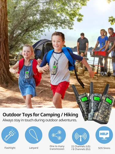 Miniatura 4 de Inspireyes Walkie Talkies para niños recargables, juguetes para niños y niñas de 3 a 12 años, paquete de 2 radios bidireccionales de largo alcance