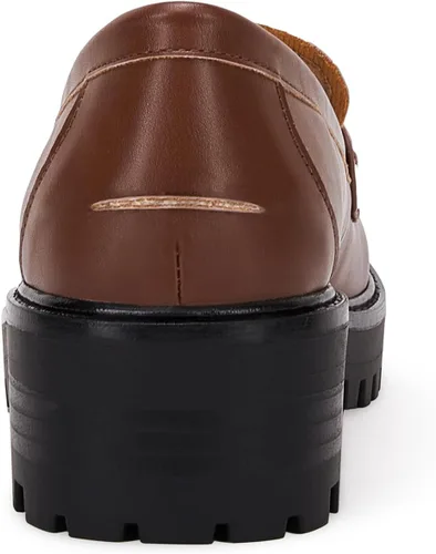 Miniatura 5 de VETASTE Mocasines clásicos de tacón grueso con plataforma y suela de lengüeta para mujer, con puntera redonda, zapatos Oxford con cadena de metal
