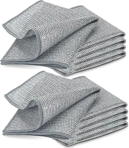 Miniatura 9 de 5 paños de limpieza de alambre de acero inoxidable de doble capa para cocina No raya, secado rápido, alambre metálico, 7.9x7.9 in, dos capas