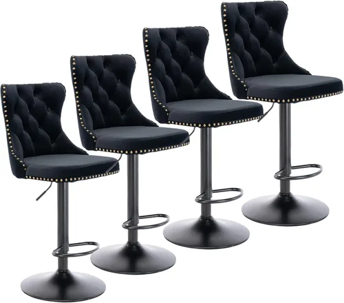 Miniatura 10 de Aoowow Juego de 2 taburetes de bar giratorios ajustables con respaldo de terciopelo copetudo, sillas de bar modernas tapizadas con cabeza de clavo