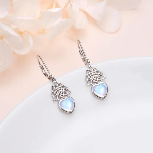 Miniatura 95 de Aretes colgantes de filigrana de plata de ley 925, margarita, loto, flor de rosa, piedra lunar, lágrima para mujer, nudo celta infinito, margarita