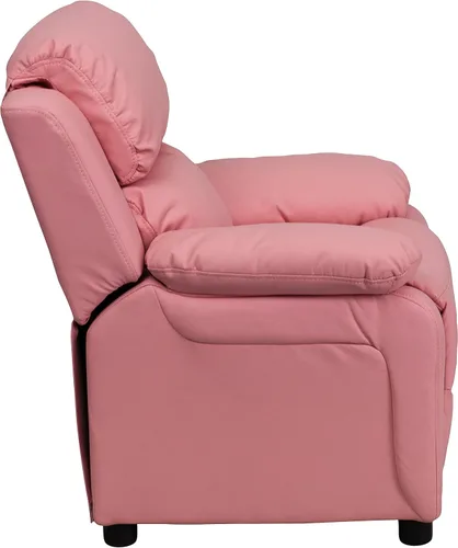 Miniatura 9 de Flash Furniture, sillón reclinable de lujo, muy acolchado, de vinilo color beige, con apoyabrazos con compartimento de almacenamiento, para niños
