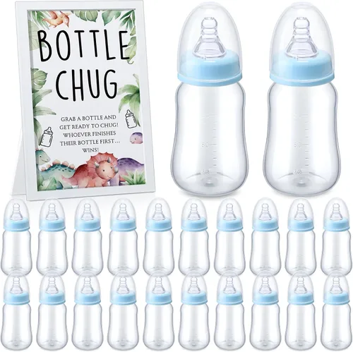 Miniatura 8 de Roowest Bottle Chug Baby Shower Games Favores que incluyen 18 botellas con 1 botella de chug de madera para revelación de género y suministros