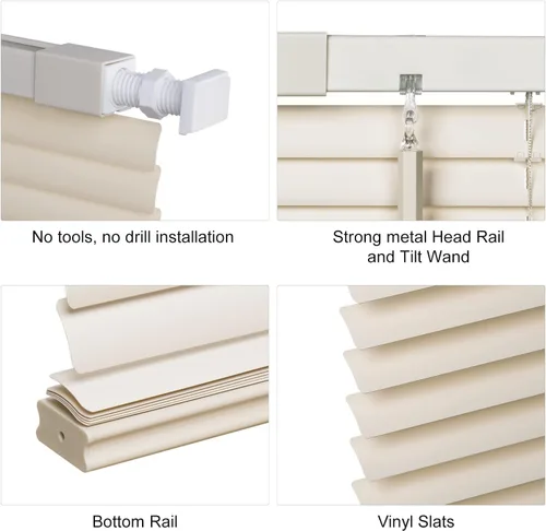 Miniatura 2 de LazBlinds sin herramientas sin taladro persianas mini de vinilo de 1 pulgada, persianas inalámbricas para ventanas, persianas y cortinas