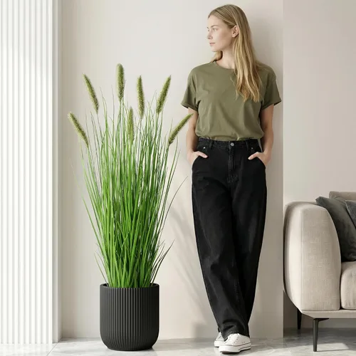 Miniatura 11 de Ttranewsoo Plantas artificiales de hierba de junco para interiores, planta de hierba de cola de gata, planta artificial al aire libre, hierba falsa