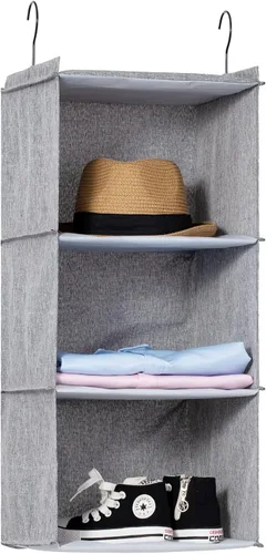 Miniatura 11 de Organizador colgante para armario, fácil de montar, estantes colgantes plegables con 4 compartimentos, para guardar ropa, bolsos, zapatos y Gris