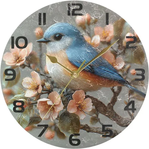 Miniatura 4 de ALAZA Reloj de pared con diseño de pájaro en la rama 3D que no hace tictac, para dormitorio, cocina, sala de estar, escuela, oficina, dorado