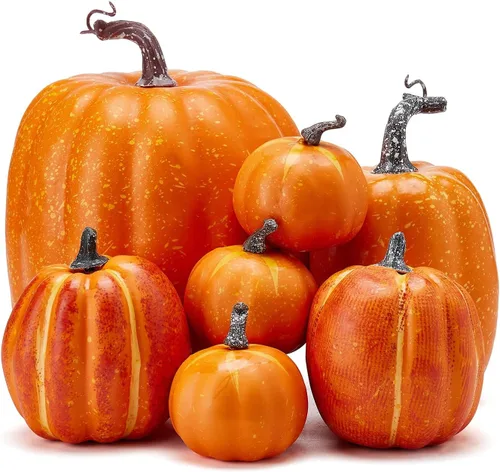 Miniatura 9 de 7 piezas de calabaza de simulación de Halloween para Halloween, artesanía artificial, cosecha de otoño, suministros de fiesta en el hogar