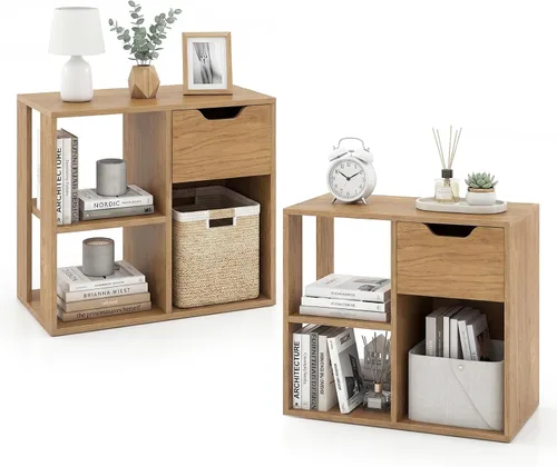 Miniatura 12 de LOKO 3-Cube Bookshelf with Drawer Set of 2, 2-Tier Open Shelf Bookcase, Freestanding Display Shelf, Modern Home Storage Organizer, Shelving Unit for