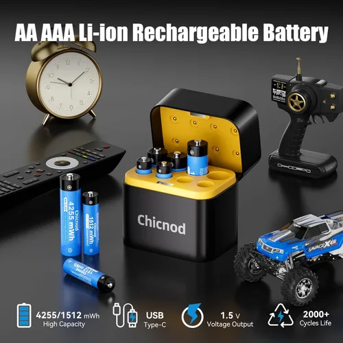 Miniatura 6 de Baterías de litio AA recargables con cargador USB-C rápido, paquete de 8 unidades de 4255 mWh 1.5V de voltaje constante para cámara Blink al aire