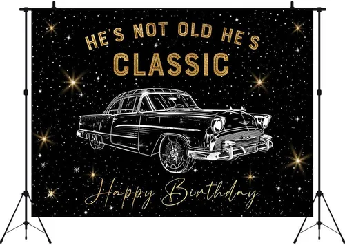 Miniatura 3 de Telón de fondo retro para automóvil de 5 x 3 pies para fiesta de cumpleaños, Hes Not Old Hes Classic 1950, auto clásico divertido y clásico