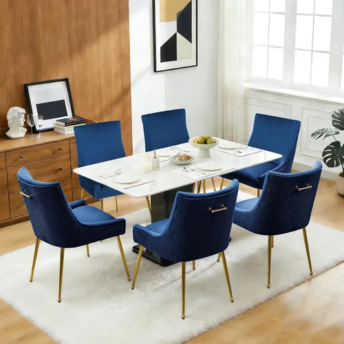 Miniatura 9 de adochr Juego de 2 sillas de comedor de terciopelo, modernas sillas de cocina tapizadas con asa y respaldo plisado, silla decorativa de mediados