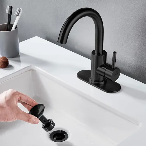 Miniatura 3 de Grifo de Lavabo de Baño Negro Mate de Un Solo Orificio, Grifo de Baño Moderno de Una Sola Manija Grifo de Barra de Acero Inoxidable Comercial Grifo