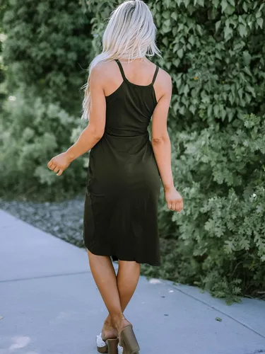 Miniatura 6 de NOLLSOM Vestido casual sin mangas a rayas para mujer vestido por debajo de la rodilla de verano con cuello halter fruncido entallado con lazo