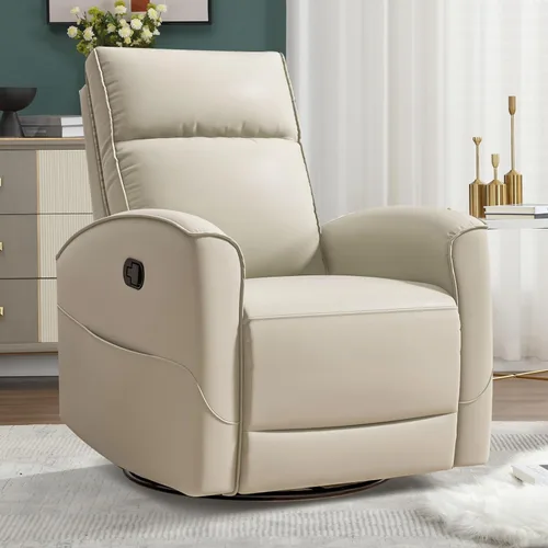 HAOMARKETS Silla reclinable basculante giratoria, sillón reclinable manual de imitación de cuero para adultos, sofá reclinable para cuarto del bebé