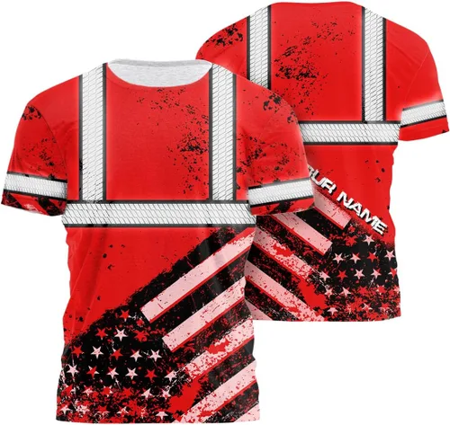 Miniatura 12 de Camisa de alta visibilidad de calavera con bandera de Estados Unidos para hombres, camisas de seguridad con nombre personalizado, ropa de trabajo