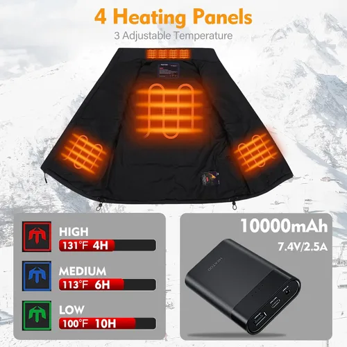 Miniatura 3 de HEATOO Chaleco térmico para hombre chaquetas de calefacción ligeras con batería de 10000 mAh 74 V para esquí pesca en hielo caza