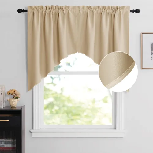 Miniatura 69 de NICETOWN Home Fashion - Cortinas de cocina con bolsillo para poste, cenefa festoneada a medida, cenefa festoneada sólida para ventana de Marrón