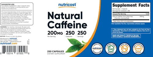 Miniatura 6 de Nutricost - Cafeína Natural 200 mg, 250 cápsulas vegetarianas - Sin gluten, sin OMG