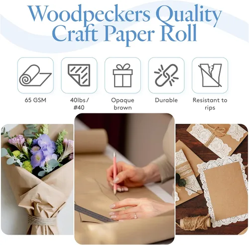 Miniatura 3 de Woodpeckers Rollo de papel marrón para manualidades de 48 pulgadas de ancho, 1800 pulgadas de largo, 1 rollo, rollo jumbo para papel de regalo