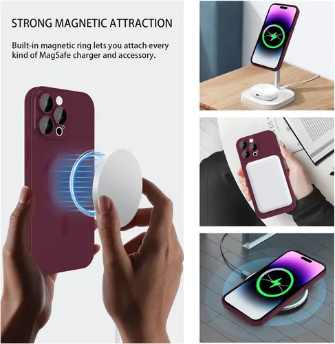 Miniatura 2 de Funda magnética ankofave para iPhone 14 Pro Max, funda para teléfono para mujeres, diseño mate de lujo suave con lustre metálico y protector