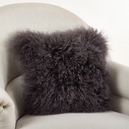 Miniatura 2 de Saro Lifestyle Almohada de piel de cordero mongol rellena de poliéster Gris