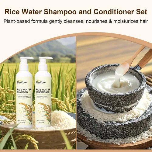 Miniatura 2 de Set de champú y acondicionador de agua de arroz, fortalecimiento y nutrición para un cabello más grueso y de aspecto más completo, formulaciones