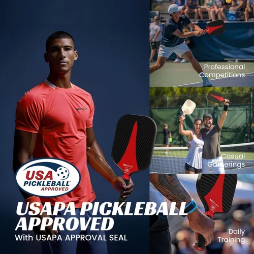 Miniatura 4 de Juego de paletas de pickleball con 2 raquetas de pickleball, 4 bolas de pickleball y bolsa de pickleball superficie de fibra de carbono para hombres