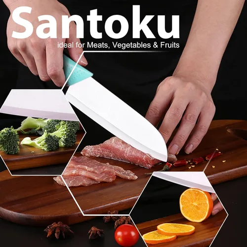 Miniatura 6 de Cuchillo de cerámica – Cuchillo Santoku de chef de 7 pulgadas – Cuchillo de cocina de cerámica afilado con cubierta de funda
