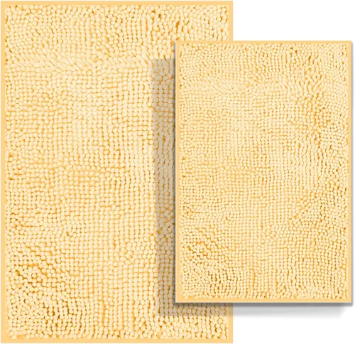 Miniatura 14 de Juego de 2 alfombras de baño antideslizantes para baños, juego de alfombras de felpilla gruesa y suave, alfombras de baño ultra absorbentes
