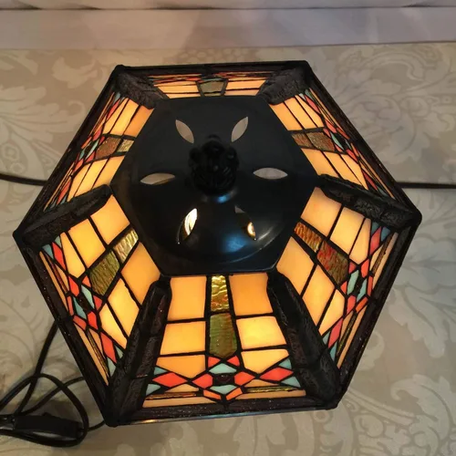 Miniatura 6 de Bieye L10791 - Lámpara de mesa estilo misión con luz nocturna de vidrio manchado Tiffany y pantalla cónica hexagonal, 10 pulgadas de ancho x 16