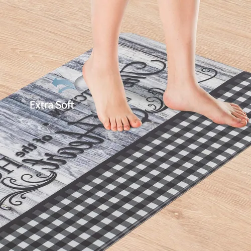 Miniatura 4 de Asrug Tapetes de cocina estilo granja para piso, alfombras de cocina a cuadros blancos y negros, antifatiga, impermeable, resistente a las manchas