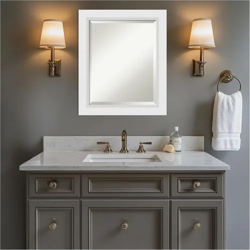 Miniatura 8 de Amanti Art - Espejo de baño blanco para sobre lavabo, espejo de tocador rectangular blanco de 24x20, marco de madera moderno pequeño, se cuelga